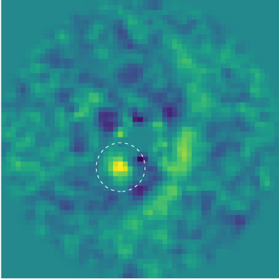 Bild des Planetensystems PDS 70 und der zirkumstellaren Scheibe mit dem entstehenden Planeten PDS 70 b.