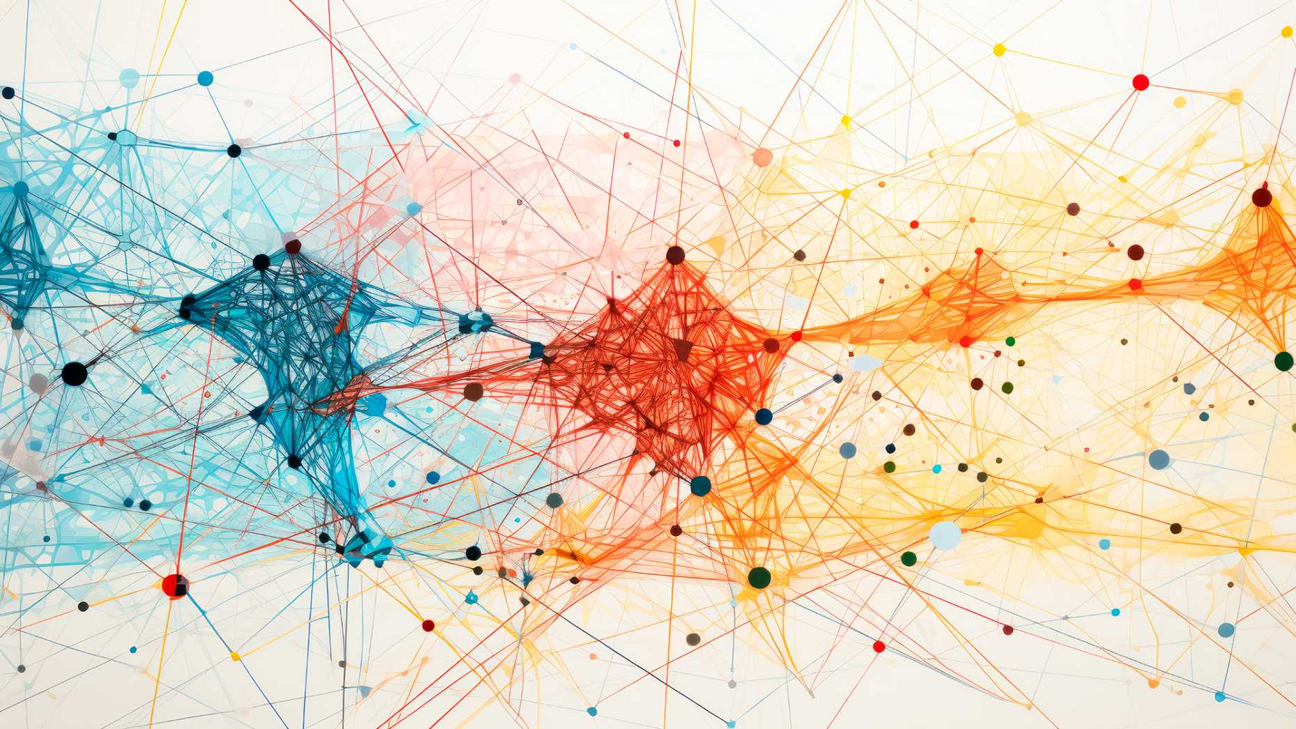 Coloured illustration of a network with nodes and connections