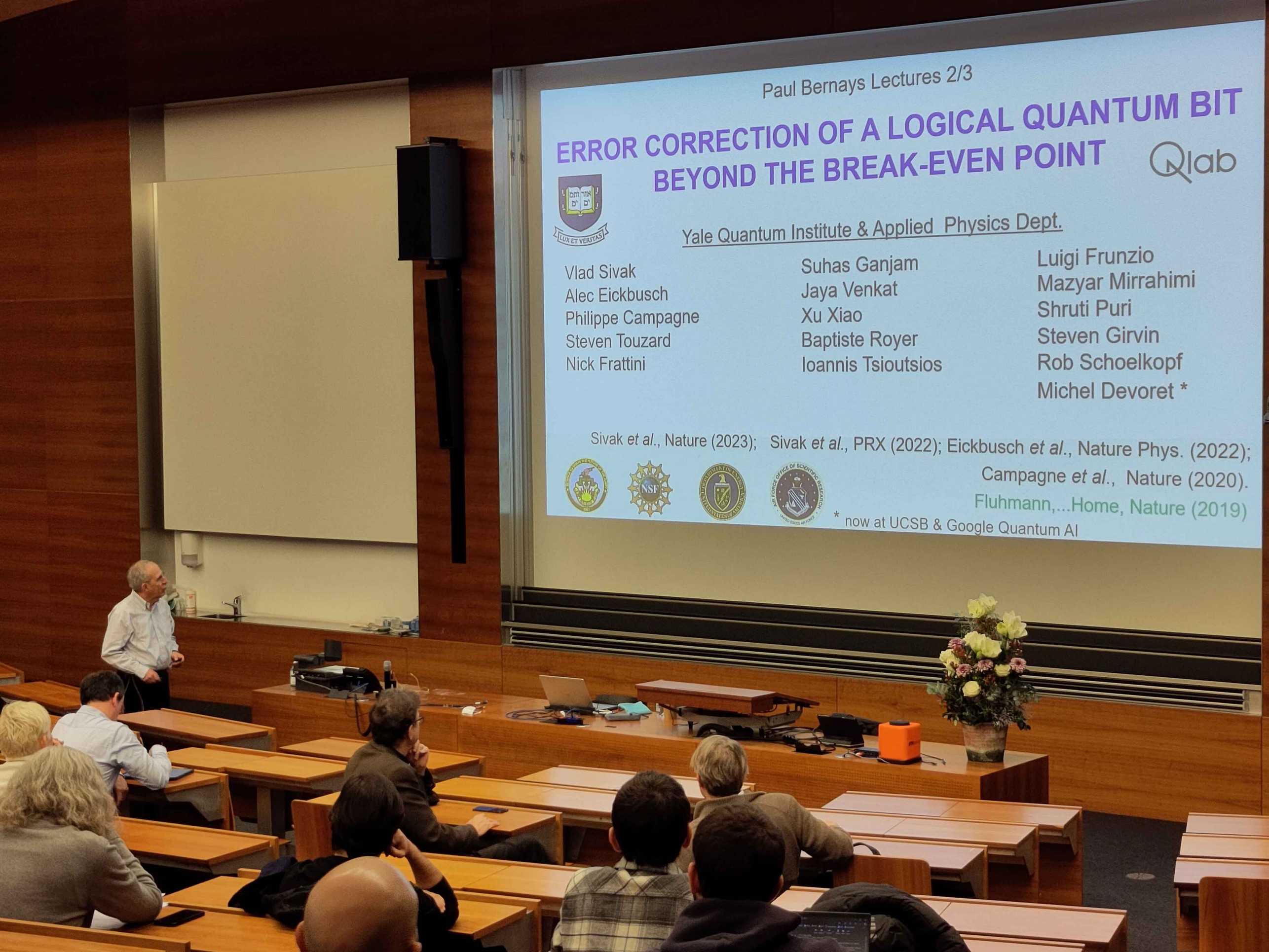 Michel Devoret in the lecture room where he delivered two of his three talks