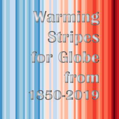 Warming Stripes for Globe from 1850-2019 (Quelle: www.climate-lab-book.ac.uk/2019/showyourstripes)